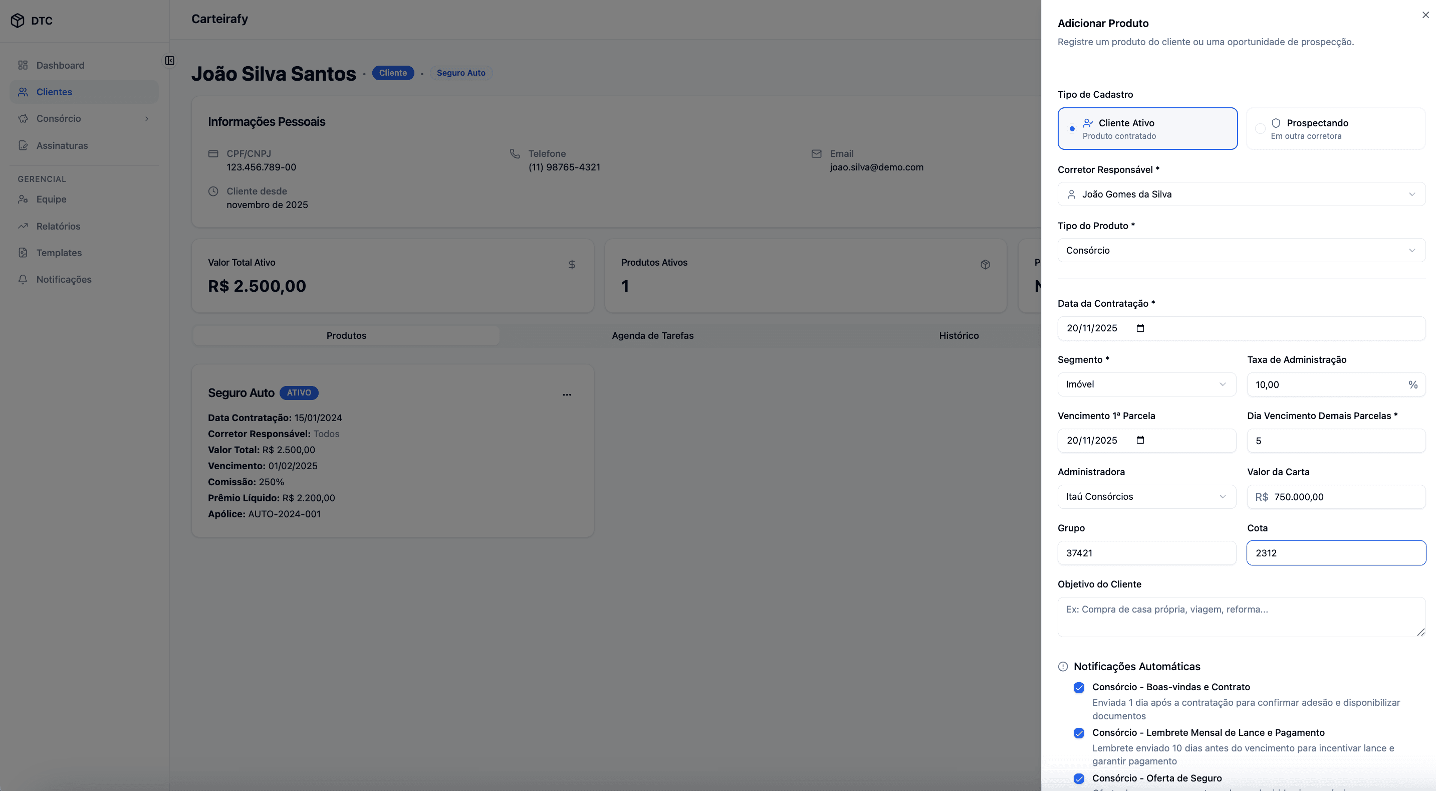 Tela de Cadastro de Produto com Notificações Automáticas