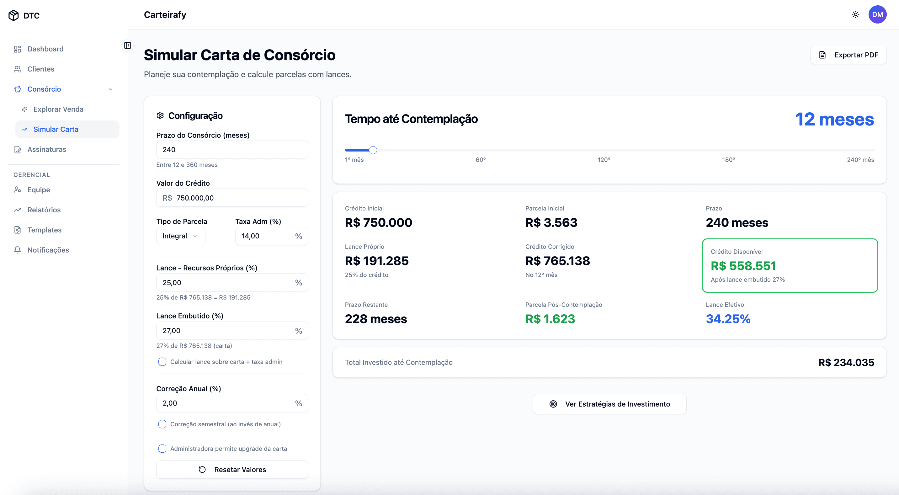 Simulador de Consórcio - Tela Principal
